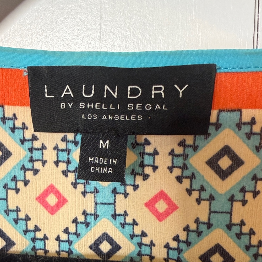 Laundry by Shelli Segal Geometric Orange Teal Poncho - Picture 8 of 8